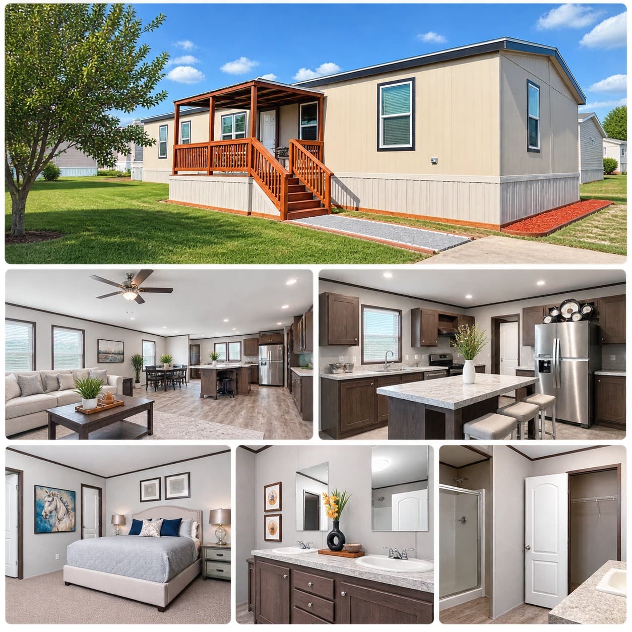 Interior and exterior views of a manufactured home for sale at Briarwood Estates