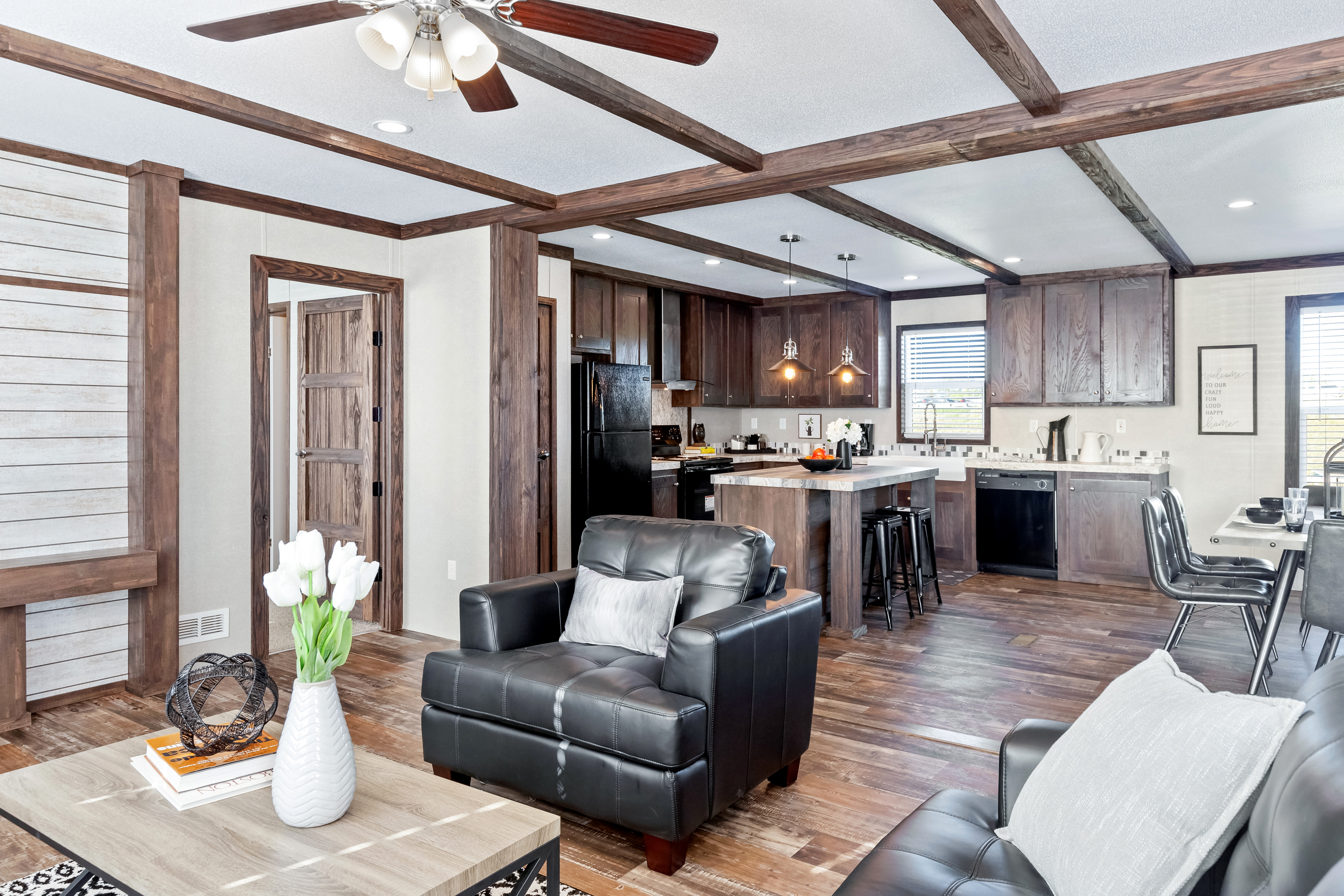 Wooden Themed Kitchen and Living Room